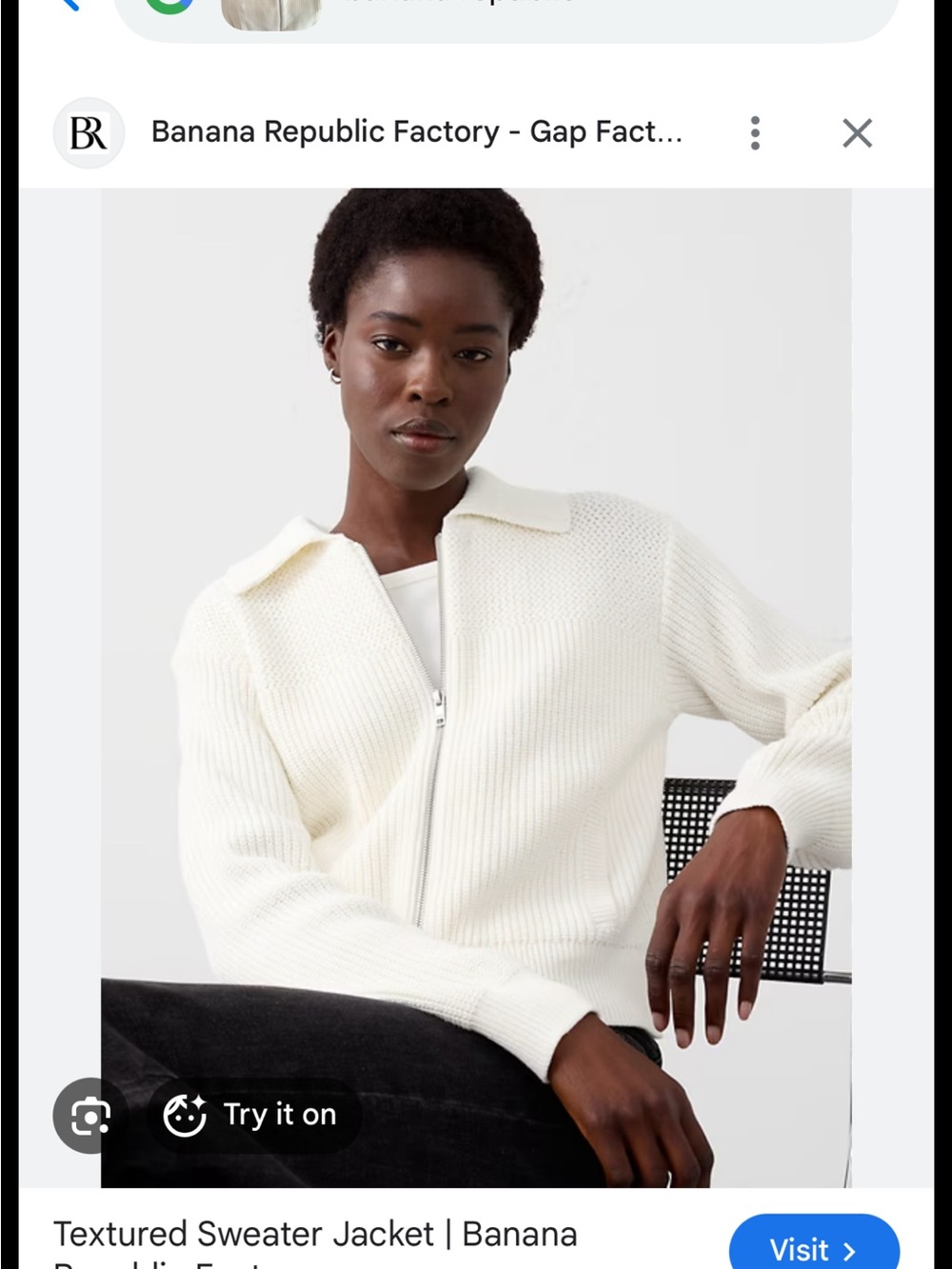 Banana Republic Ivory Textured Zip Collar Sweater Jacket